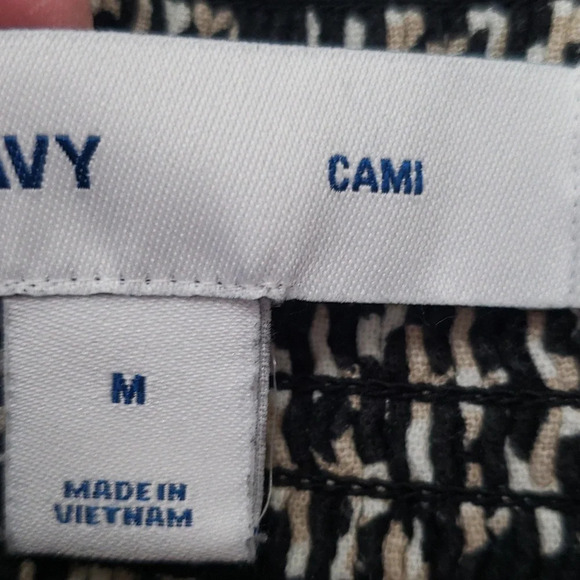 Old Navy Cami Sundress Mini Animal Print Linen Blend Black Tan White Ruffle Hem - Picture 11 of 14